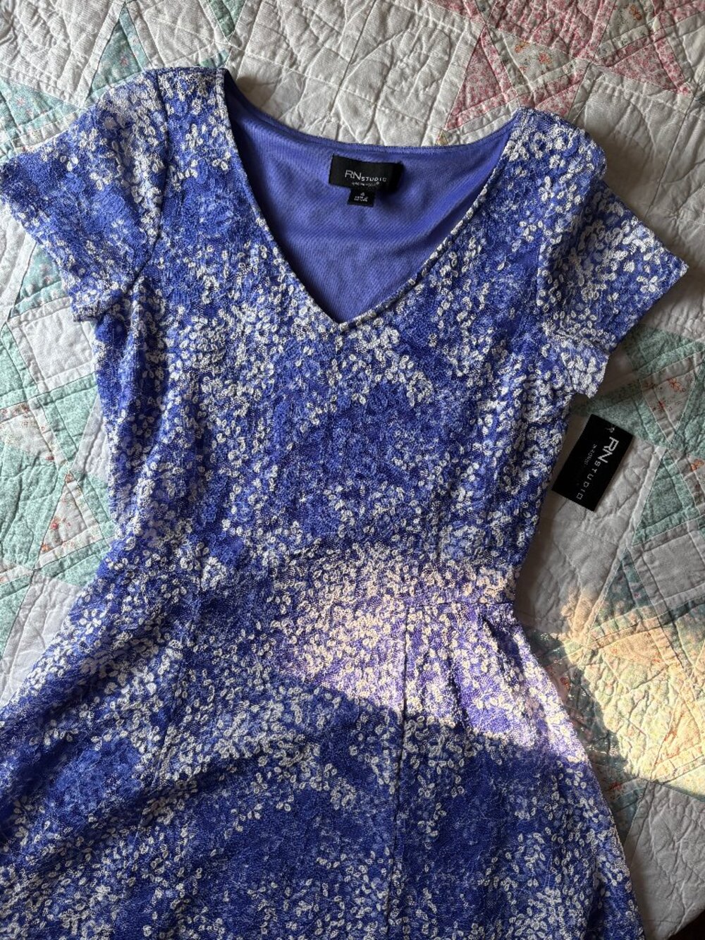 Stretchy Lace Midi Dress 4 Cottagecore Dainty Femine Purple Blue White NWT